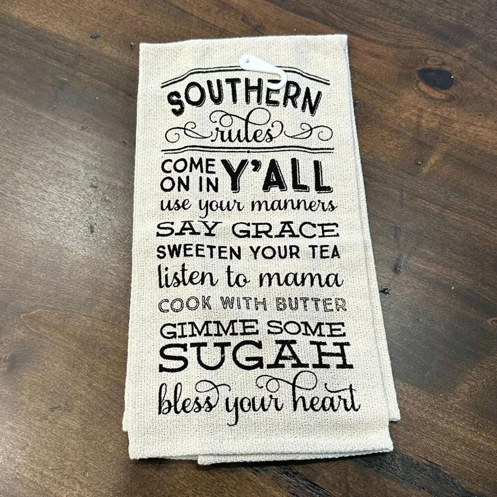 NWT Occasionally Made Southern Rules Kitchen Tea Towel - Tan & Black
